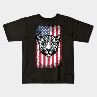 Patriotic Leopard American Flag Kids T-Shirt